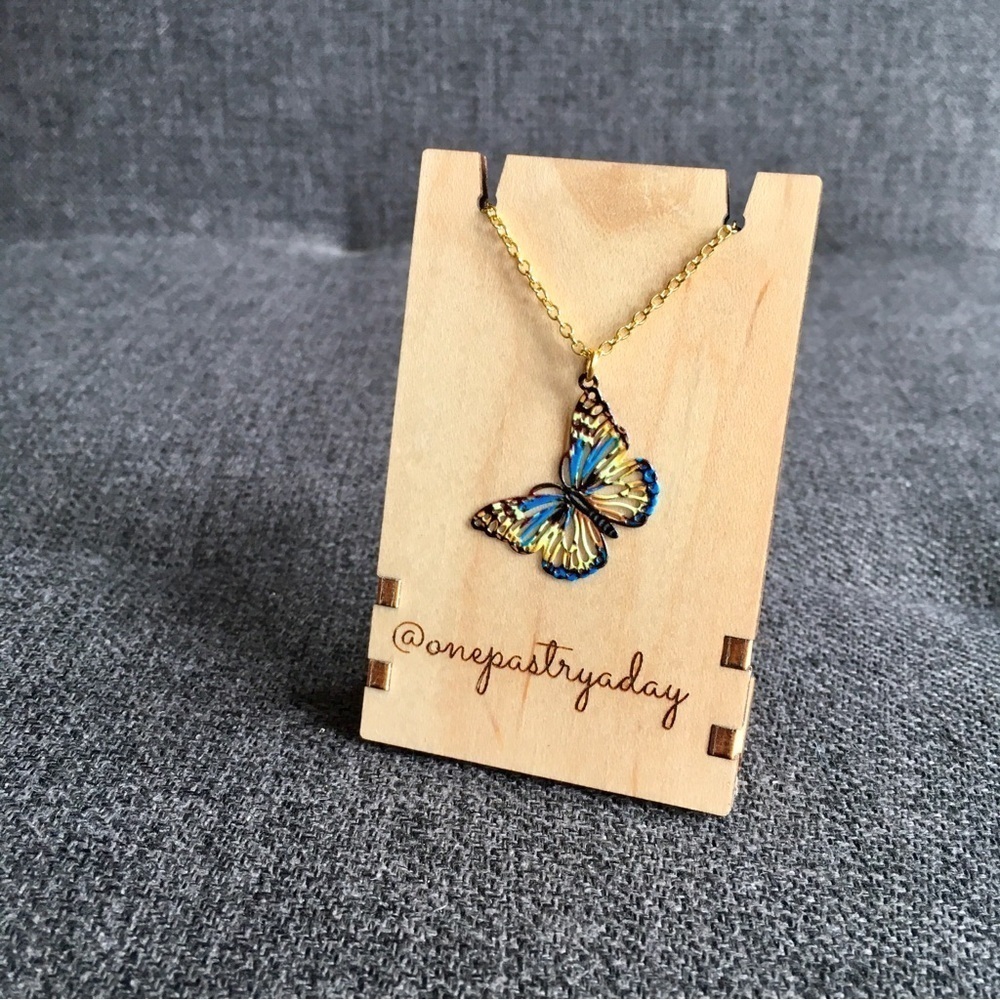 Colorful Filigree Butterfly Pendant Fashion Necklace, Blue, Yellow, 18 inches - Picture 4 of 17